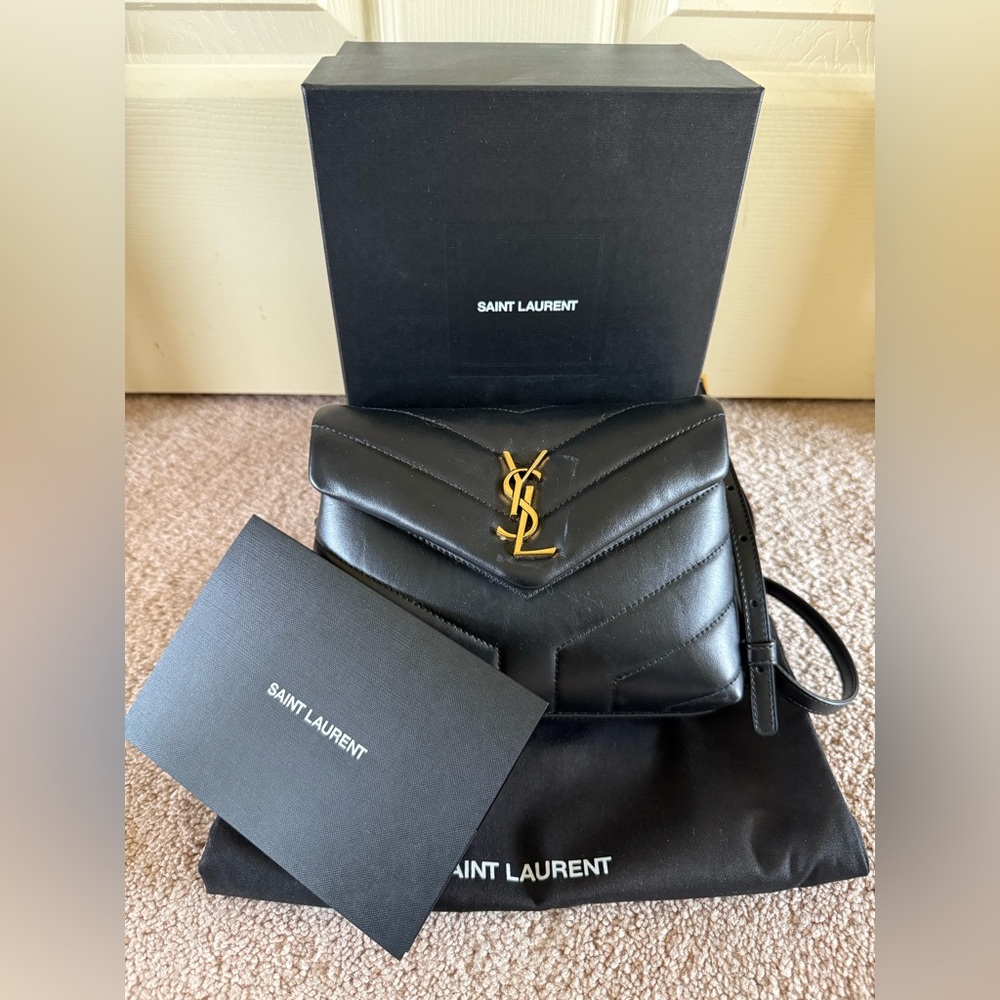 Authentic Saint Laurent Calfskin Y Quilted Monogram Toy Loulou